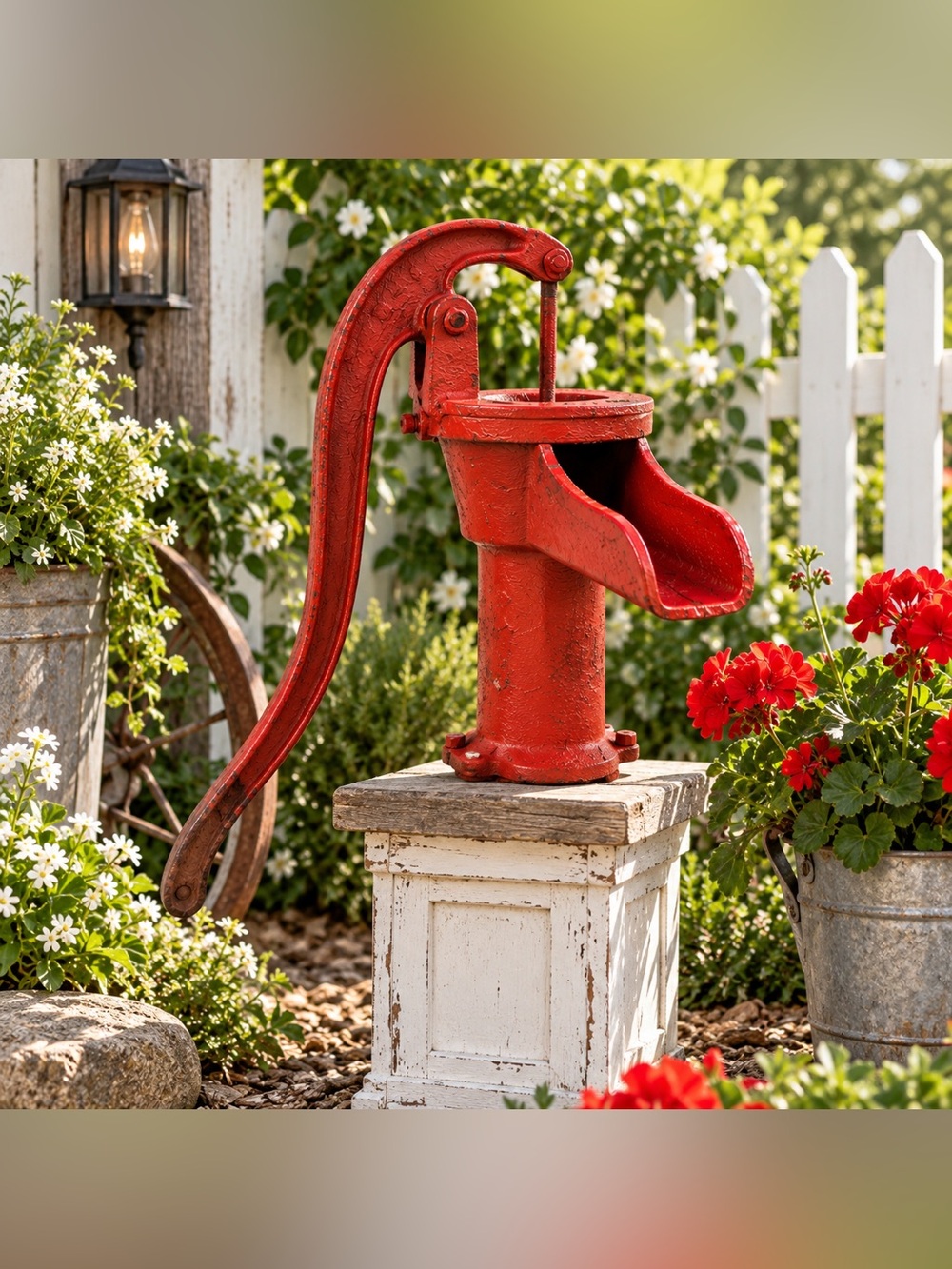 Antique 1920s Red Jacket Cast Iron Well Water Pump Davenport IA Farmhouse 17"